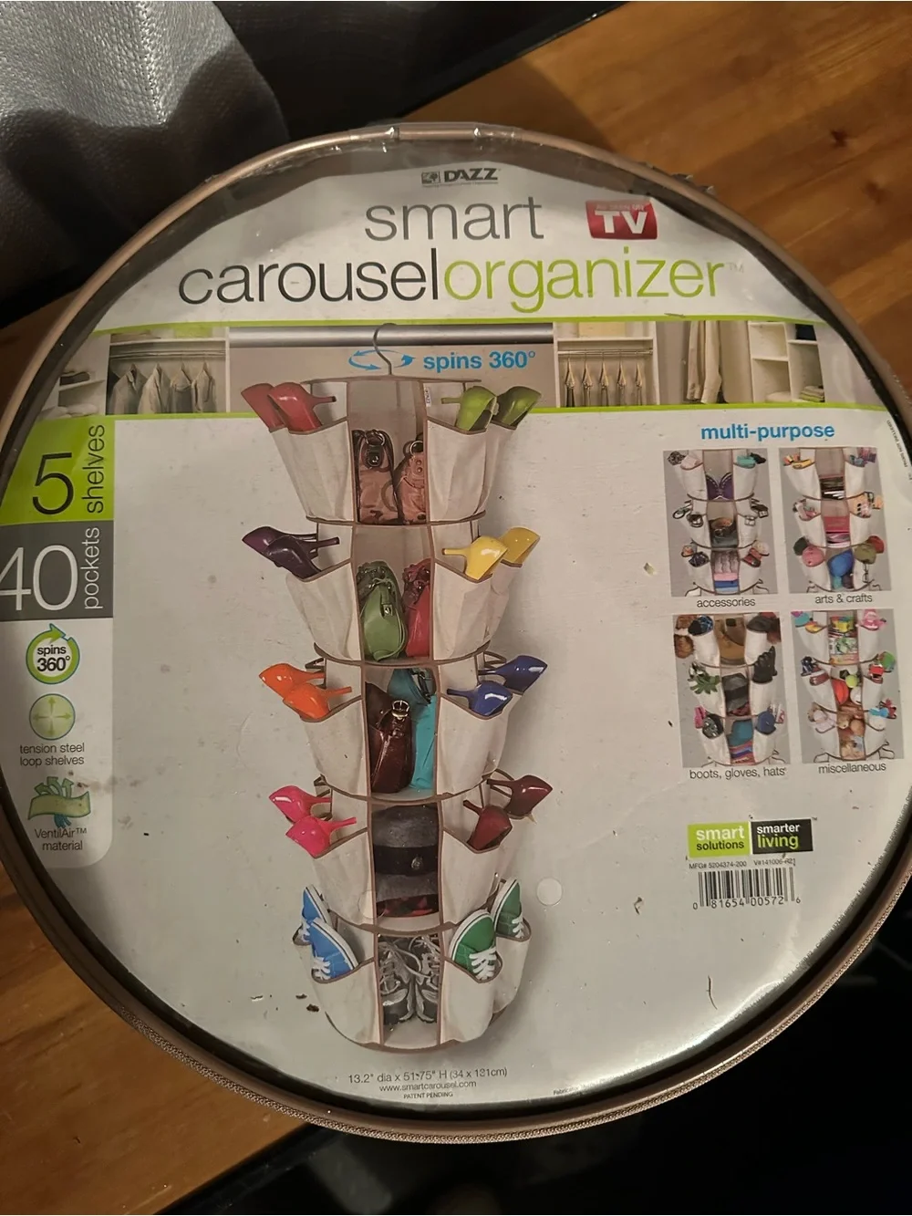 NWT Smart Carousel Organizer - Brown/White 40-Pocket Hanging Storage